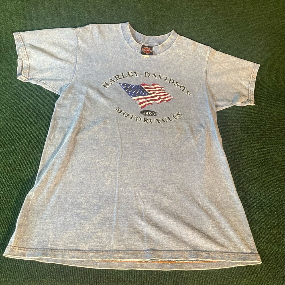 Vintage Harley Davidson Tshirt USA Made Distressed Burnout Blue 1990s size large